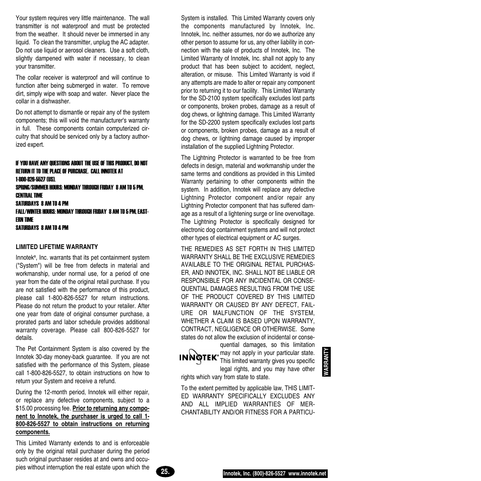 Petsafe Innotek Smart Dog® Rechargeable In-Ground Pet Fencing System User Manual | Page 25 / 28