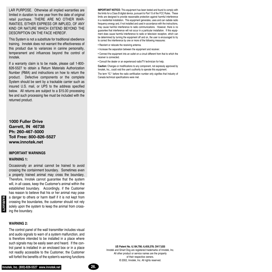 Petsafe Innotek Smart Dog® Rechargeable In-Ground Pet Fencing System User Manual | Page 26 / 28