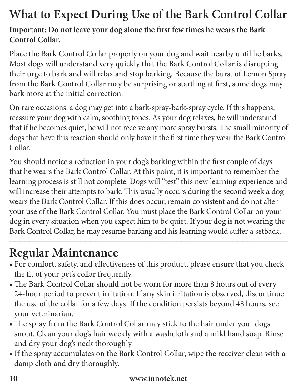 Regular maintenance | Petsafe Innotek Spray Bark Control Collar User Manual | Page 10 / 76