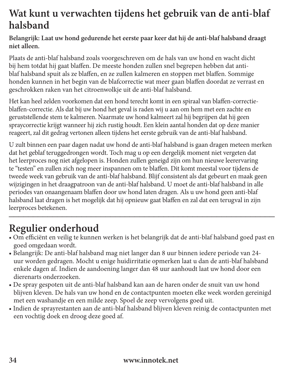 Regulier onderhoud | Petsafe Innotek Spray Bark Control Collar User Manual | Page 34 / 76