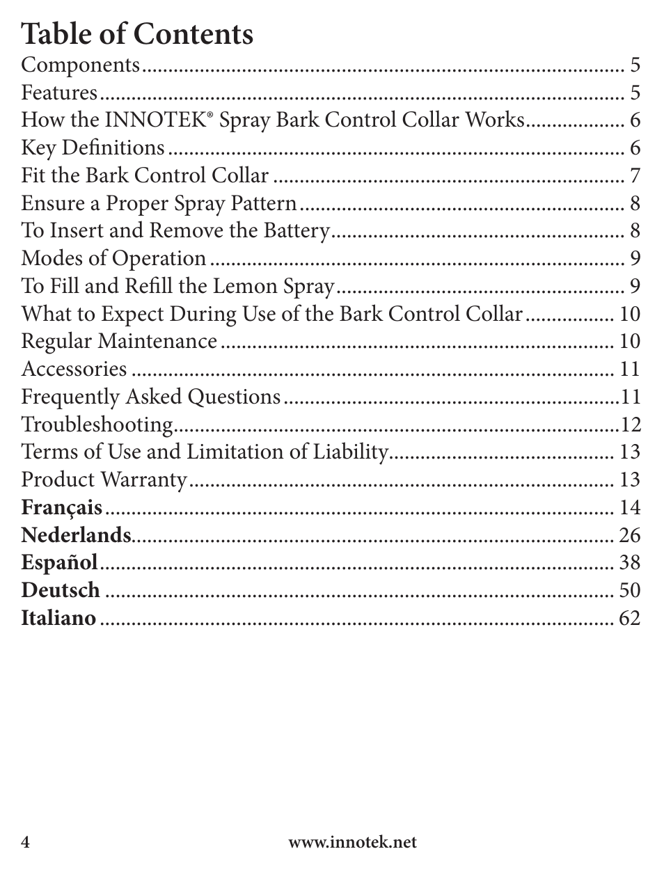 Petsafe Innotek Spray Bark Control Collar User Manual | Page 4 / 76