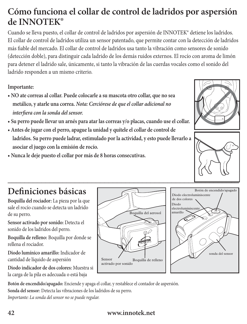 Defi niciones básicas | Petsafe Innotek Spray Bark Control Collar User Manual | Page 42 / 76