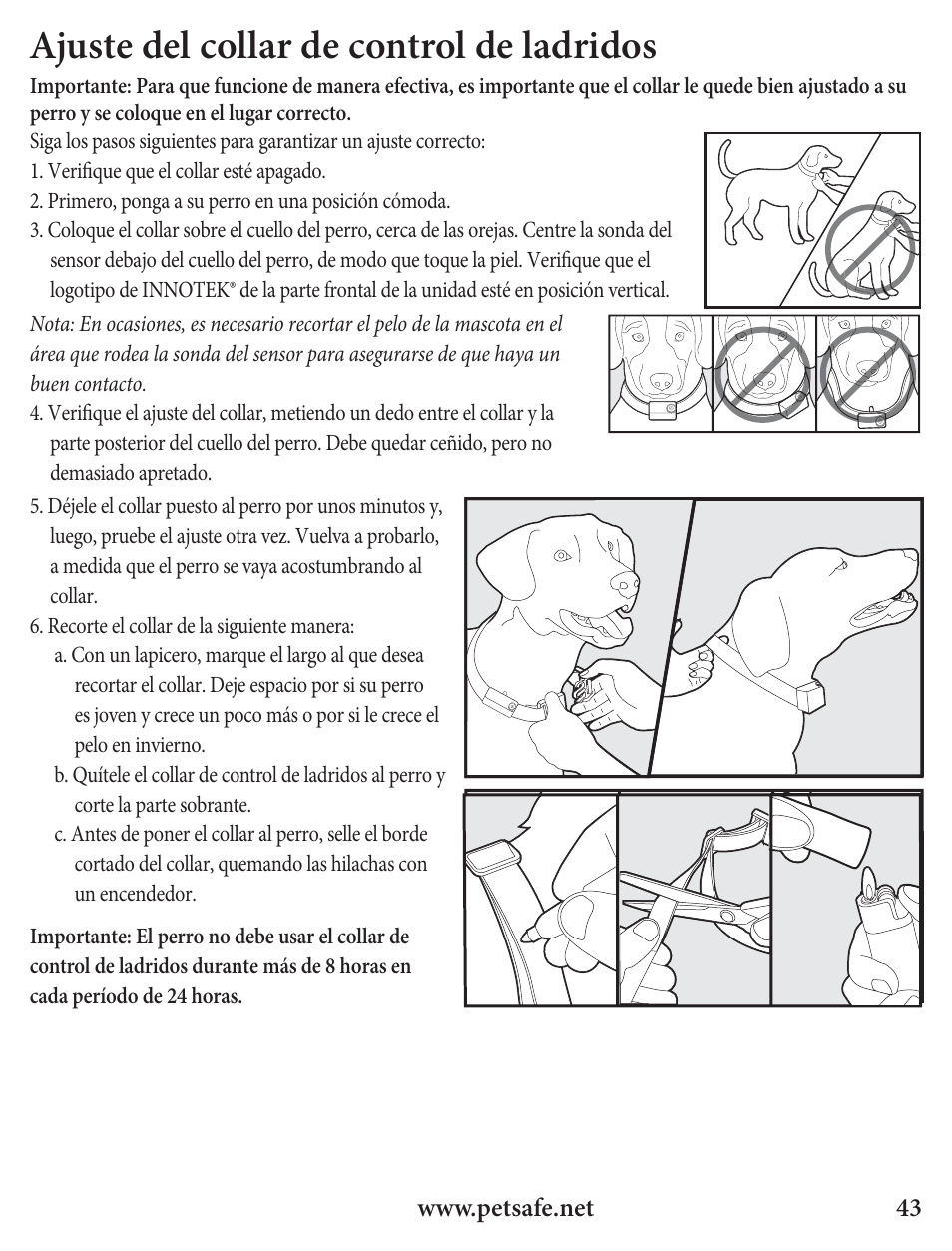 Ajuste del collar de control de ladridos | Petsafe Innotek Spray Bark Control Collar User Manual | Page 43 / 76