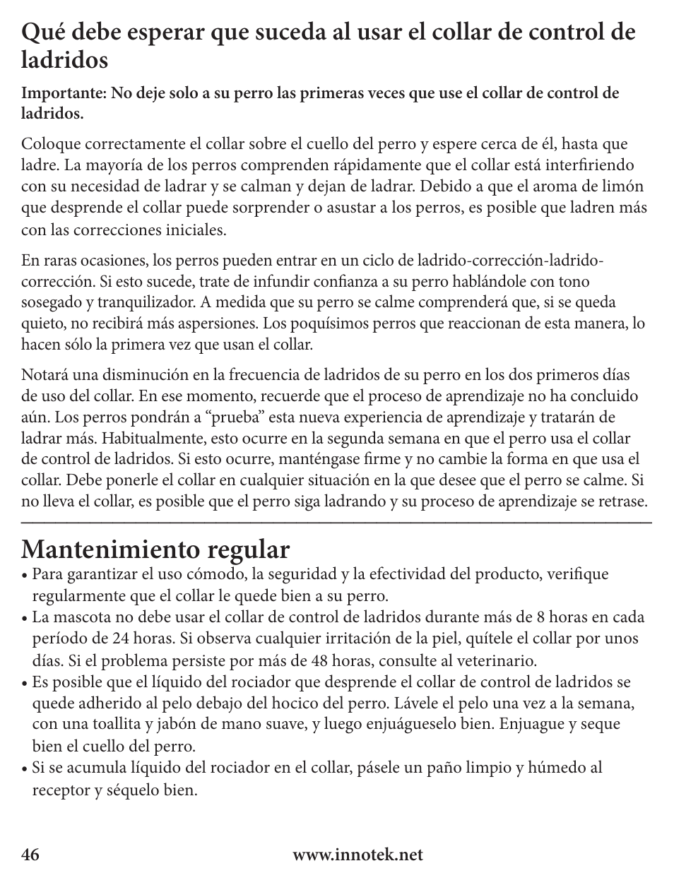 Mantenimiento regular | Petsafe Innotek Spray Bark Control Collar User Manual | Page 46 / 76