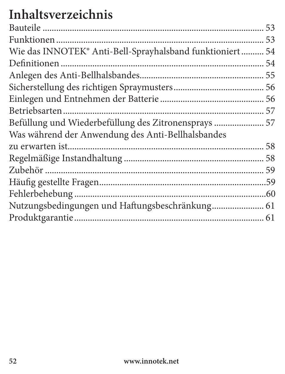 Petsafe Innotek Spray Bark Control Collar User Manual | Page 52 / 76