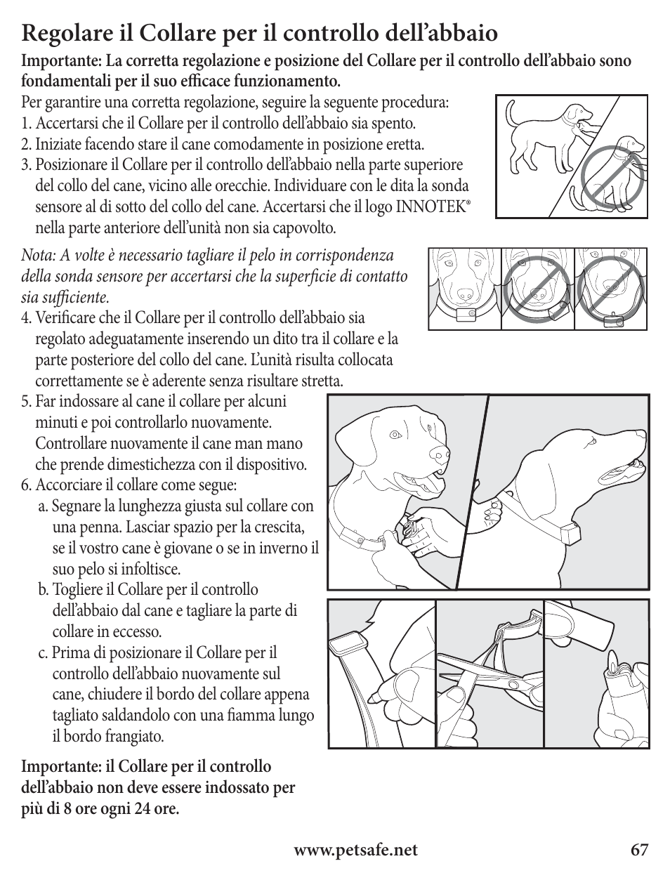 Regolare il collare per il controllo dell’abbaio | Petsafe Innotek Spray Bark Control Collar User Manual | Page 67 / 76