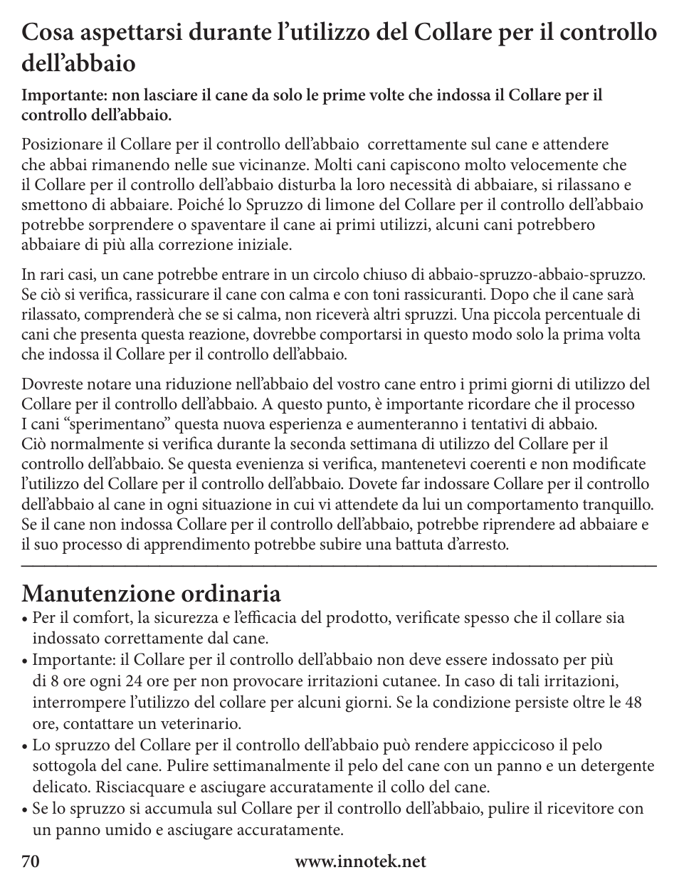 Manutenzione ordinaria | Petsafe Innotek Spray Bark Control Collar User Manual | Page 70 / 76