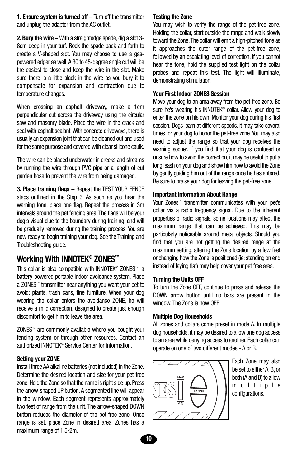 Zones | Petsafe Innotek UltraSmart Contain ‘n’ Train In-Ground Fence User Manual | Page 12 / 100