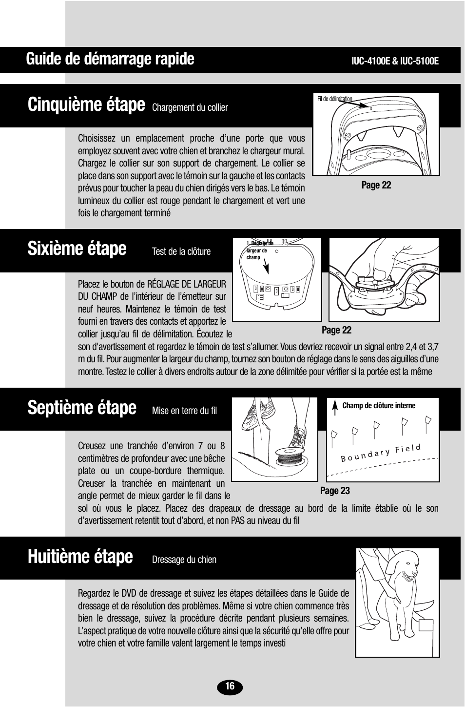Huitième étape, Septième étape, Sixième étape | Cinquième étape, Guide de démarrage rapide | Petsafe Innotek UltraSmart Contain ‘n’ Train In-Ground Fence User Manual | Page 18 / 100