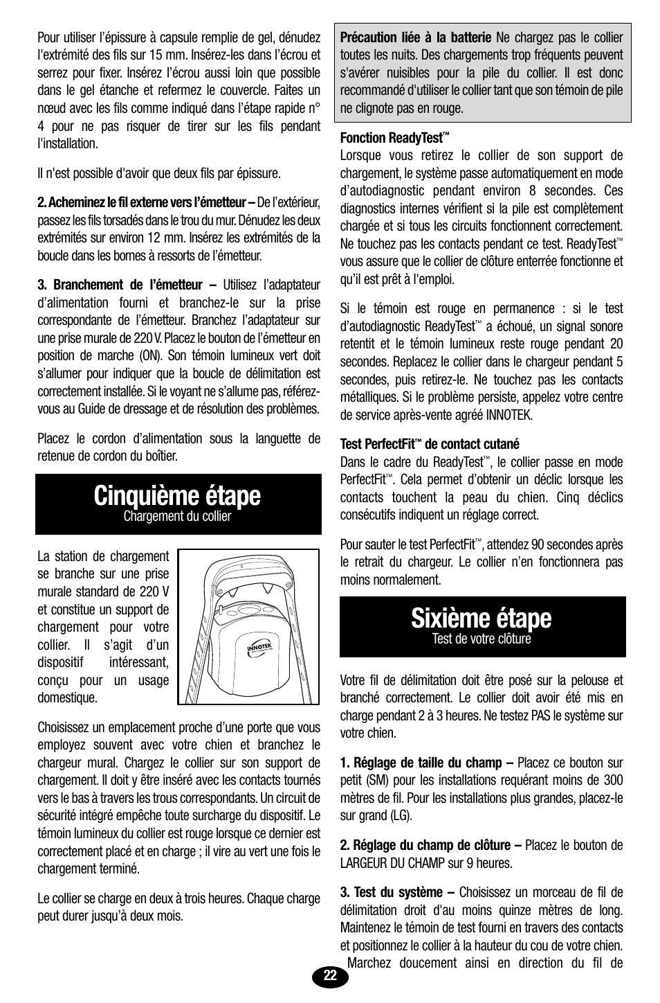 Cinquième étape, Sixième étape | Petsafe Innotek UltraSmart Contain ‘n’ Train In-Ground Fence User Manual | Page 24 / 100