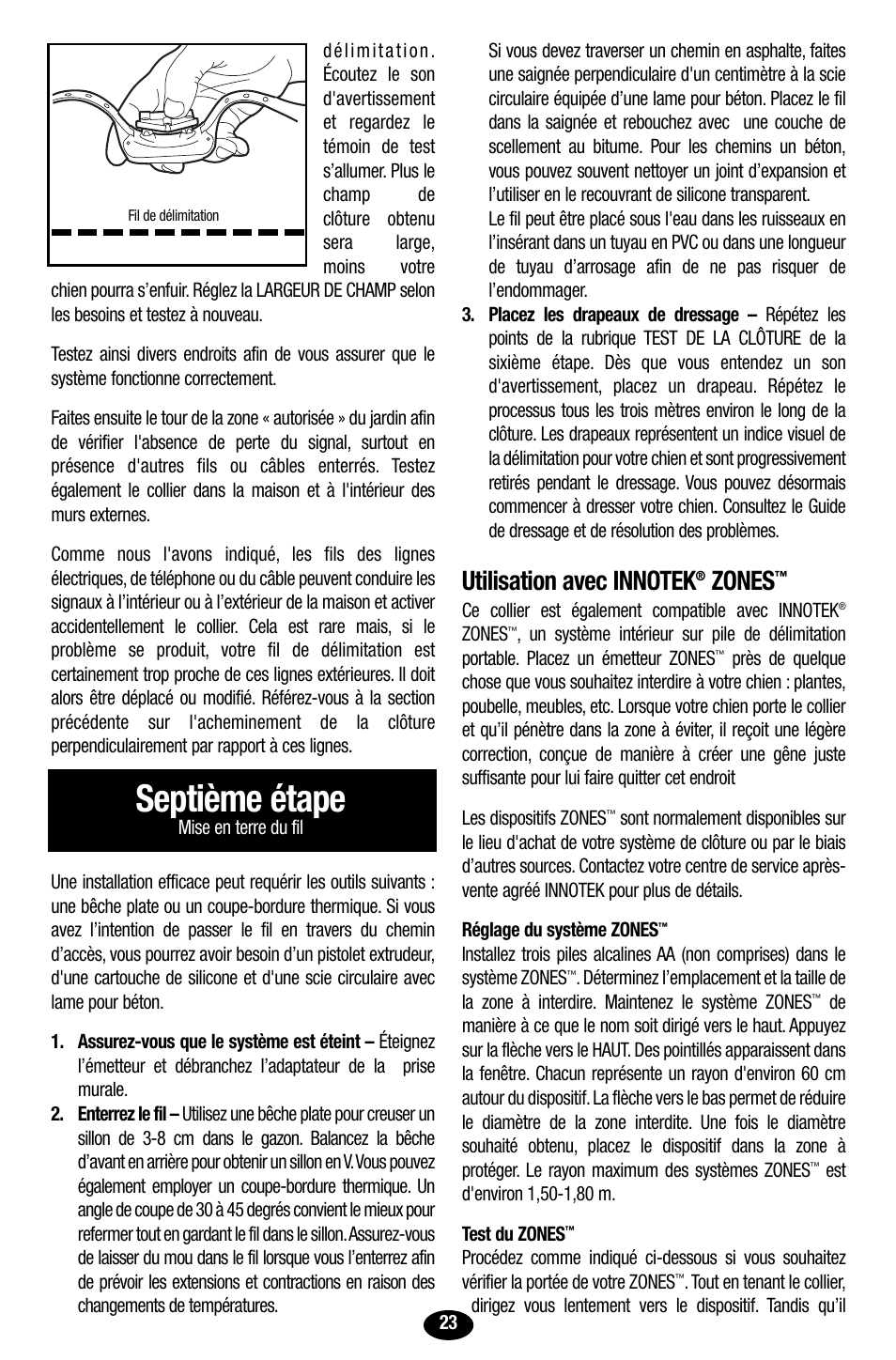 Septième étape, Zones | Petsafe Innotek UltraSmart Contain ‘n’ Train In-Ground Fence User Manual | Page 25 / 100