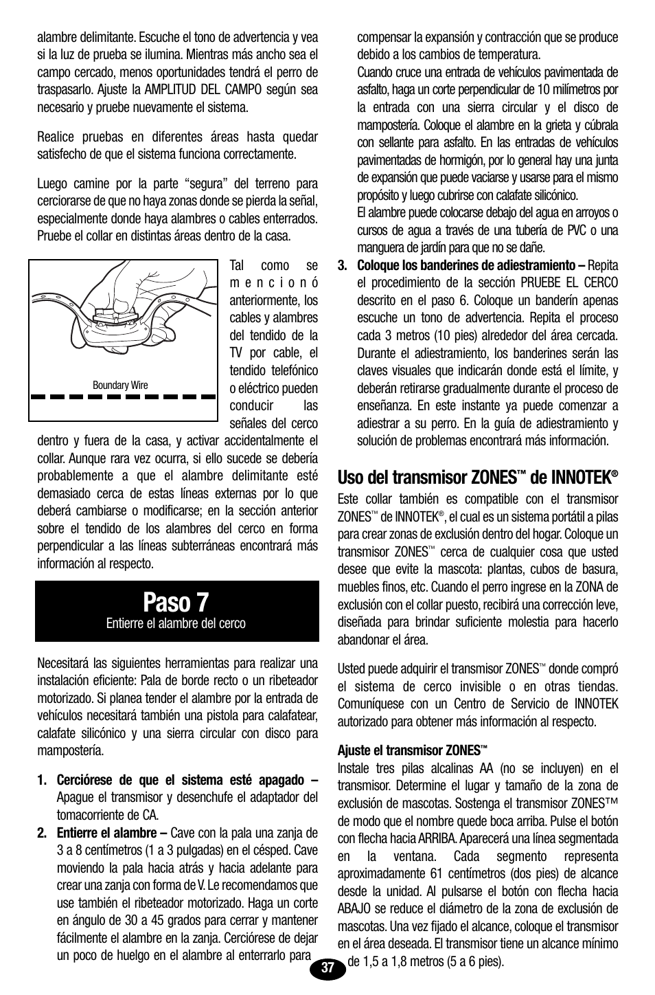 Paso 7, Uso del transmisor zones | Petsafe Innotek UltraSmart Contain ‘n’ Train In-Ground Fence User Manual | Page 39 / 100