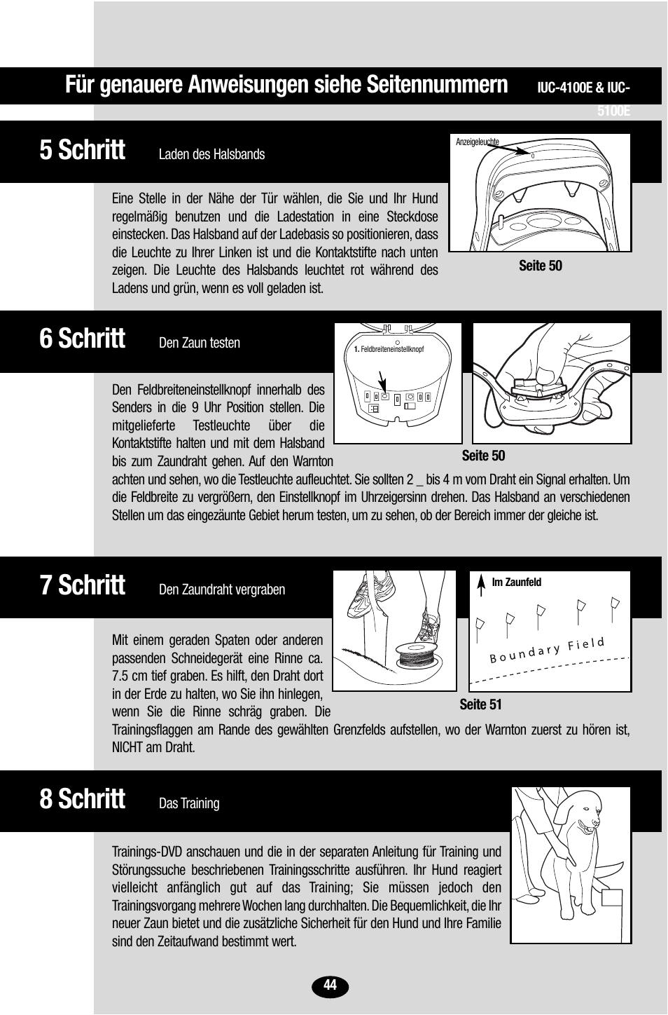 8 schritt, 7 schritt, 6 schritt | 5 schritt, Für genauere anweisungen siehe seitennummern | Petsafe Innotek UltraSmart Contain ‘n’ Train In-Ground Fence User Manual | Page 46 / 100