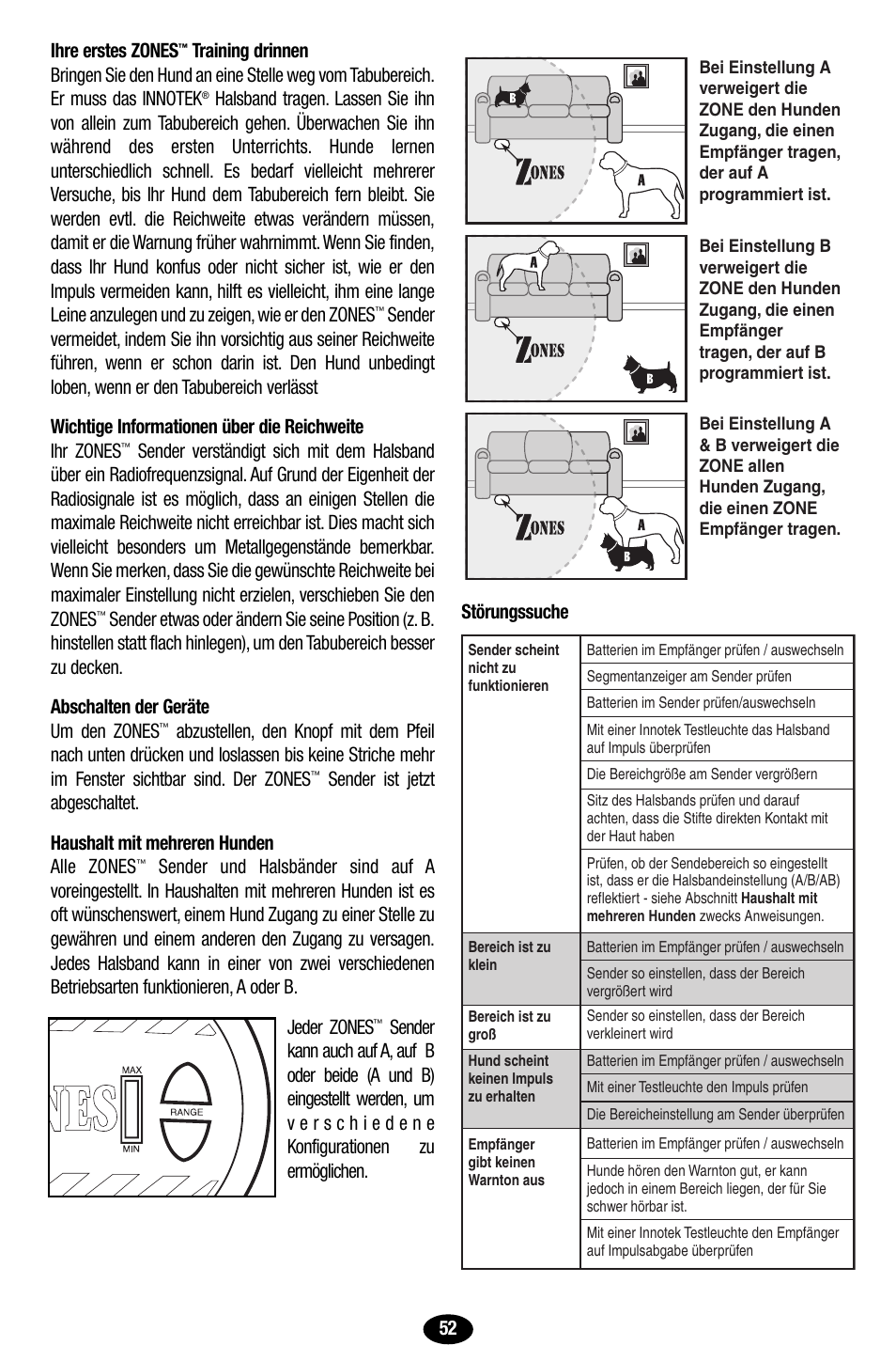 Ihre erstes zones | Petsafe Innotek UltraSmart Contain ‘n’ Train In-Ground Fence User Manual | Page 54 / 100