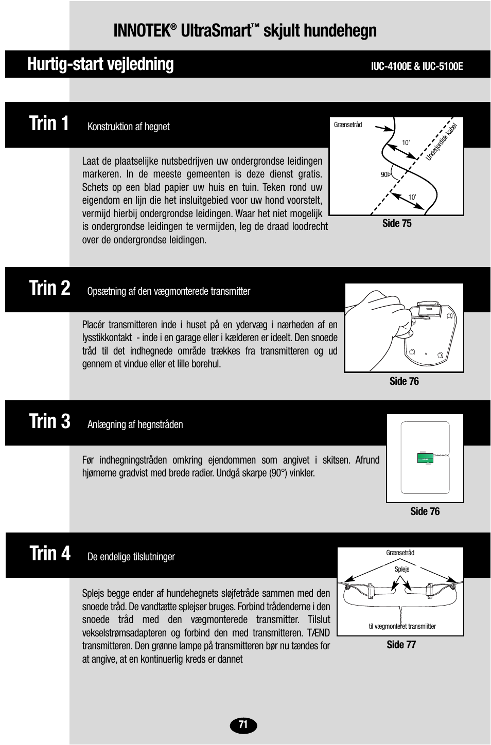 Trin 3, Trin 2, Trin 1 | Trin 4, Hurtig-start vejledning, Ultrasmart, Skjult hundehegn | Petsafe Innotek UltraSmart Contain ‘n’ Train In-Ground Fence User Manual | Page 73 / 100