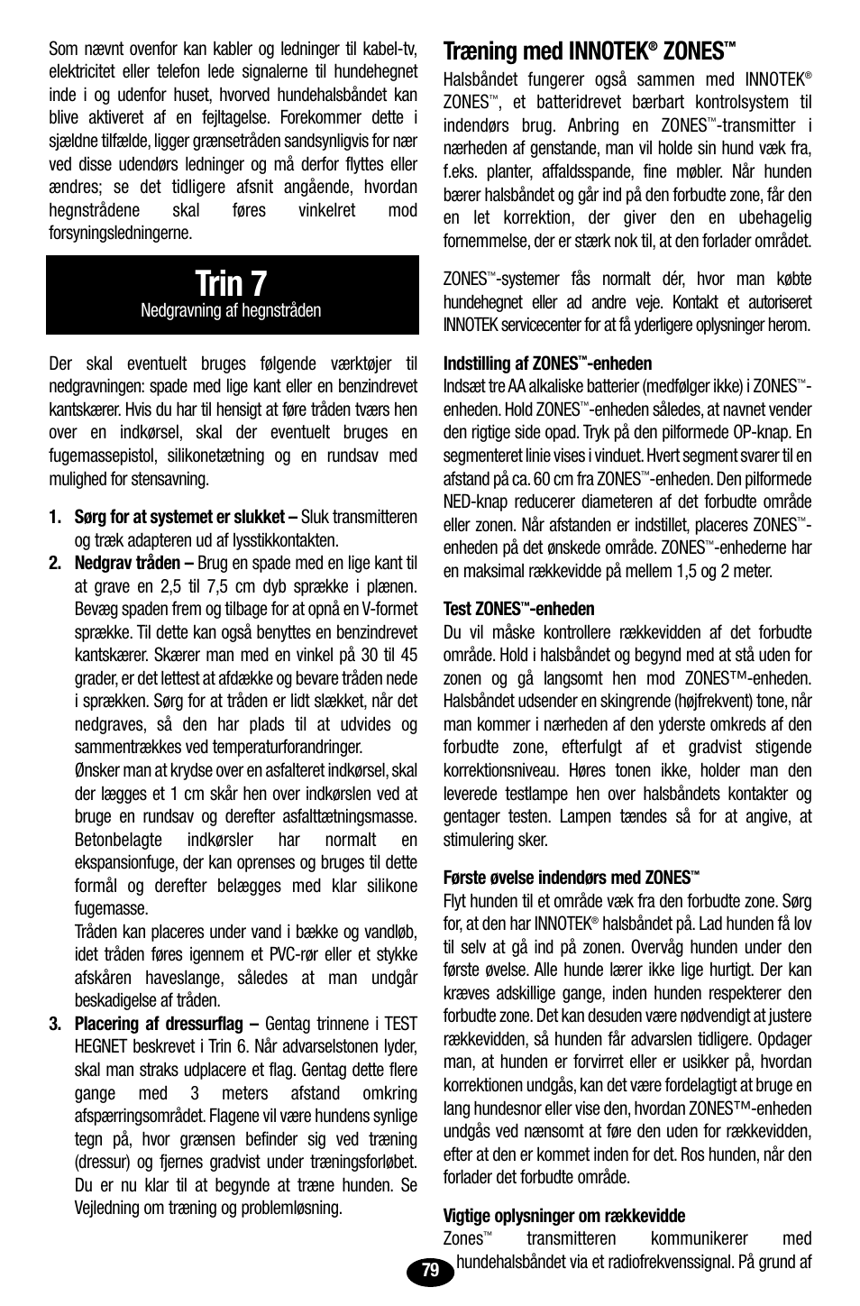 Trin 7, Zones | Petsafe Innotek UltraSmart Contain ‘n’ Train In-Ground Fence User Manual | Page 81 / 100