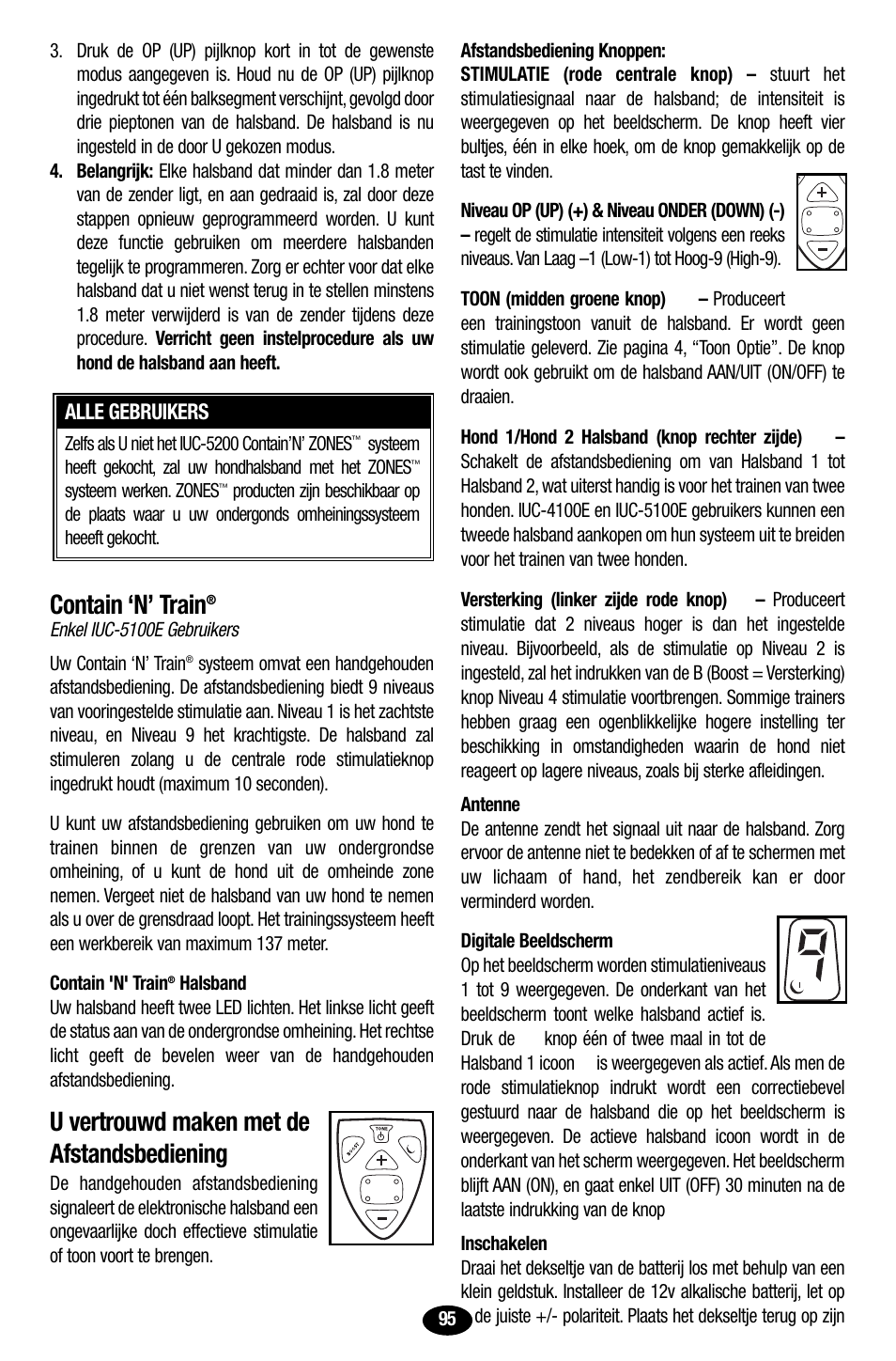 Contain ‘n’ train, U vertrouwd maken met de afstandsbediening | Petsafe Innotek UltraSmart Contain ‘n’ Train In-Ground Fence User Manual | Page 97 / 100