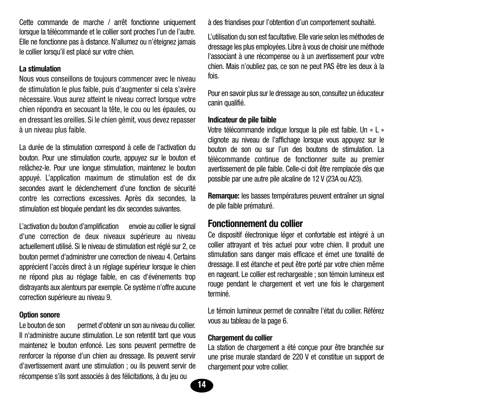 Fonctionnement du collier | Petsafe Innotek UltraSmart Micro Remote Trainer User Manual | Page 15 / 71