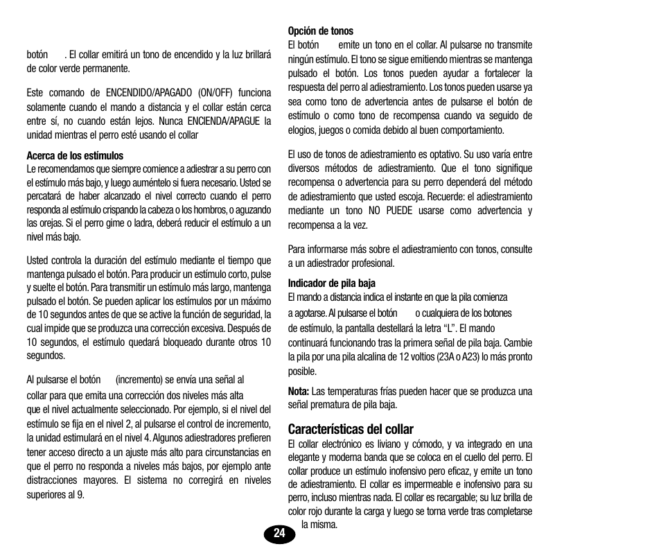 Características del collar | Petsafe Innotek UltraSmart Micro Remote Trainer User Manual | Page 25 / 71