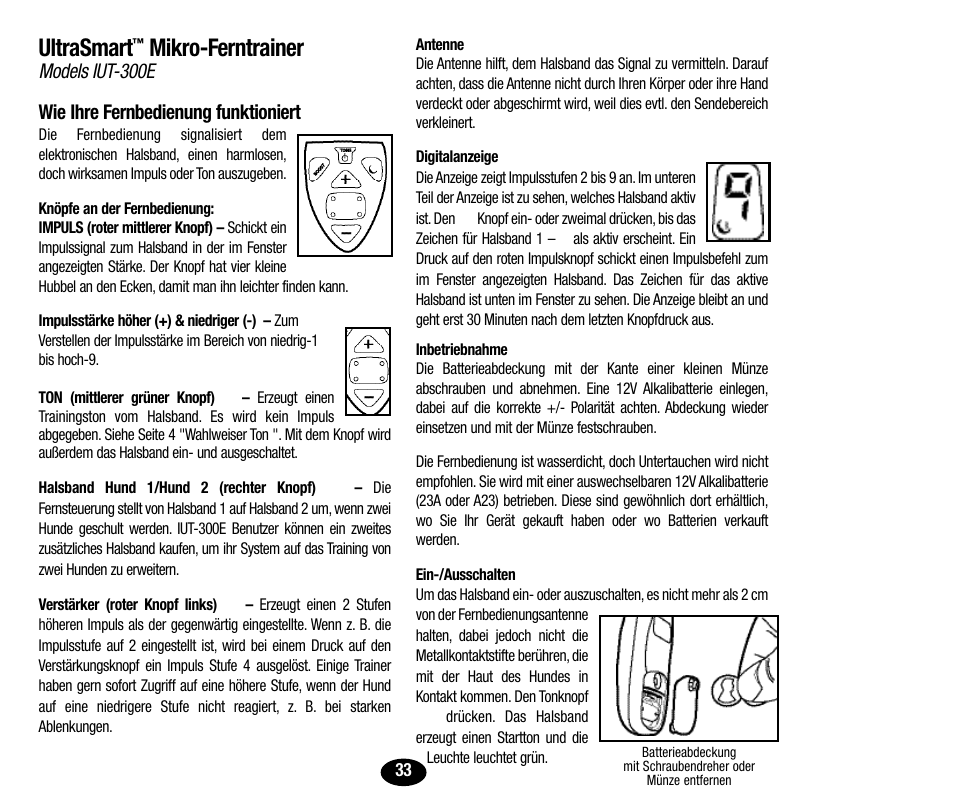 Ultrasmart, Mikro-ferntrainer | Petsafe Innotek UltraSmart Micro Remote Trainer User Manual | Page 34 / 71