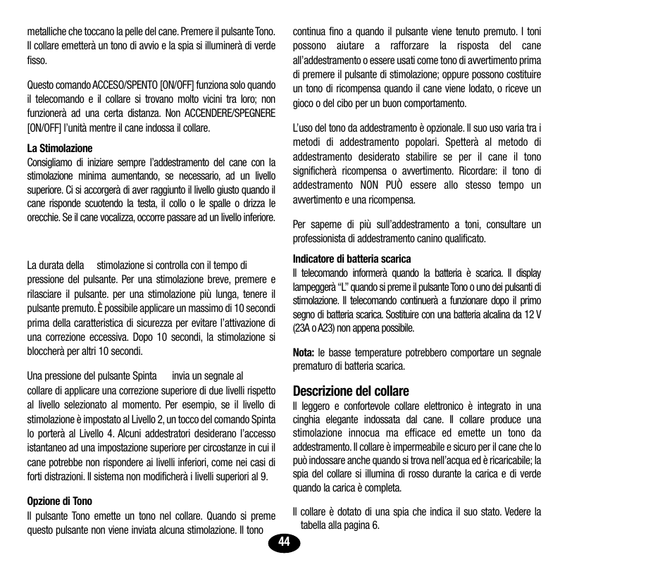 Descrizione del collare | Petsafe Innotek UltraSmart Micro Remote Trainer User Manual | Page 45 / 71