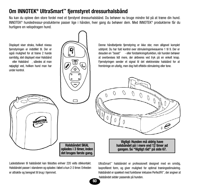 Ultrasmart, Fjernstyret dressurhalsbånd | Petsafe Innotek UltraSmart Micro Remote Trainer User Manual | Page 61 / 71