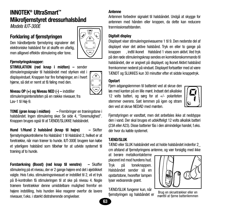 Ultrasmart, Mikrofjernstyret dressurhalsbånd | Petsafe Innotek UltraSmart Micro Remote Trainer User Manual | Page 64 / 71