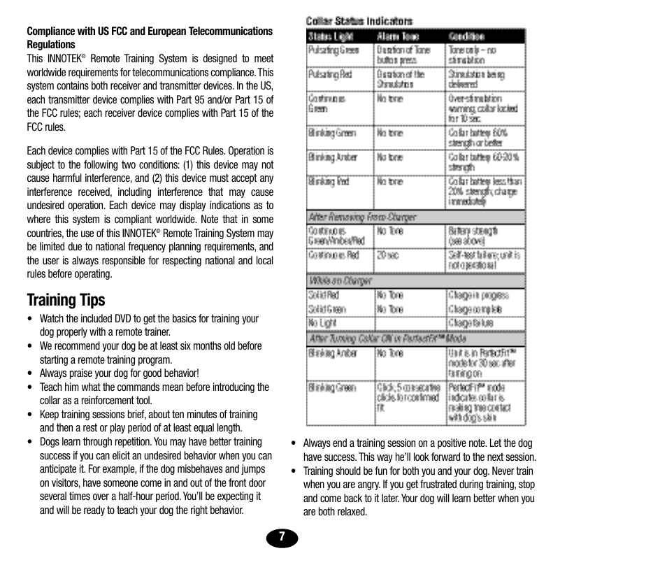 Training tips | Petsafe Innotek UltraSmart Micro Remote Trainer User Manual | Page 8 / 71