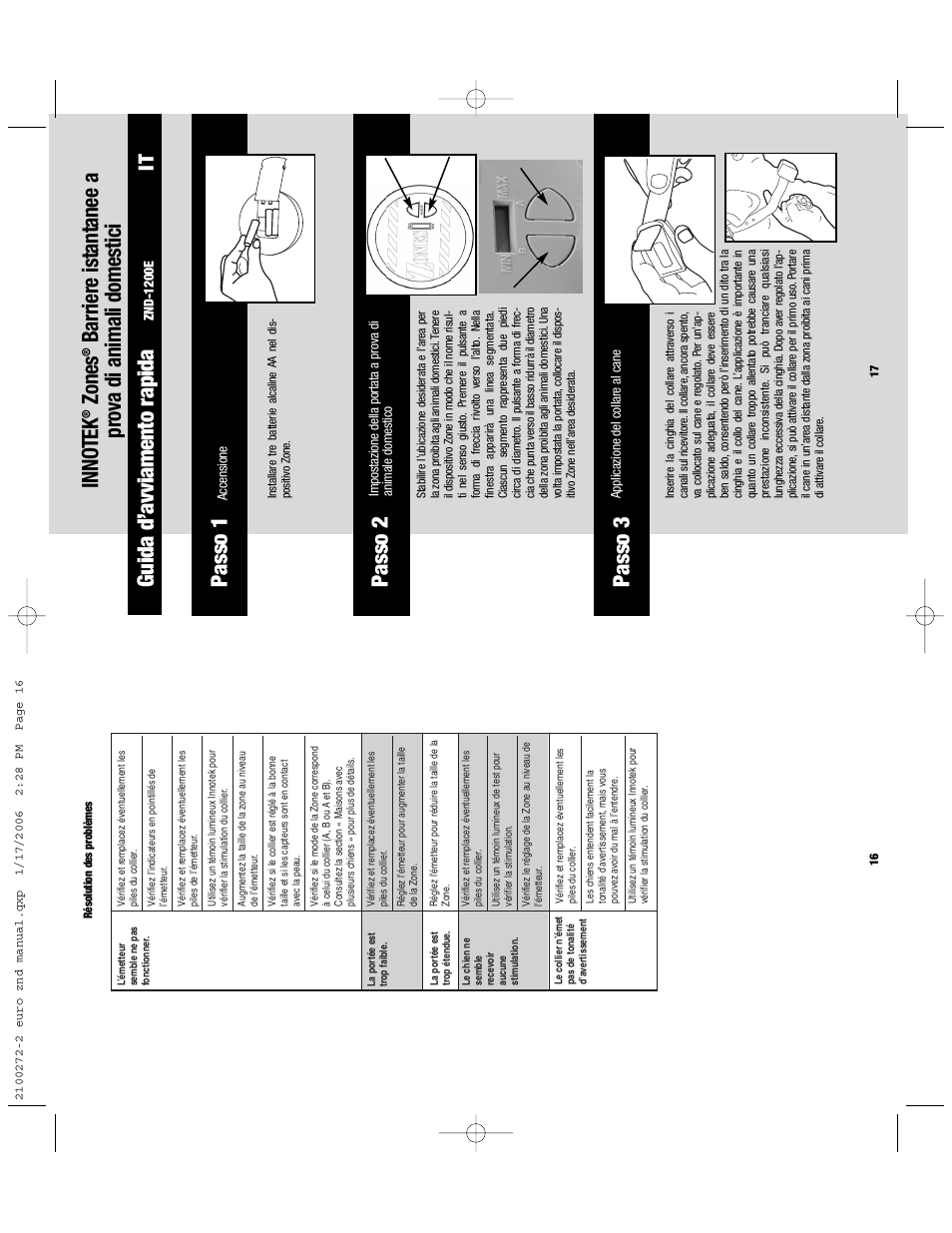 Passo 1, Guida d’avviamento rapida, Inno tek | Zones, Barriere istantanee a pro va di animali domestici, Passo 2 passo 3 | Petsafe Innotek Zones Instant Pet Proofing Barrier User Manual | Page 10 / 17