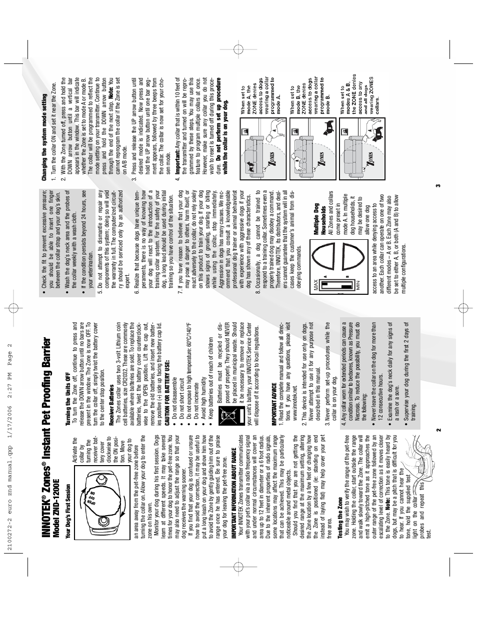 Zones, Instant pet proofing barrier, Model znd-1200e | Petsafe Innotek Zones Instant Pet Proofing Barrier User Manual | Page 3 / 17