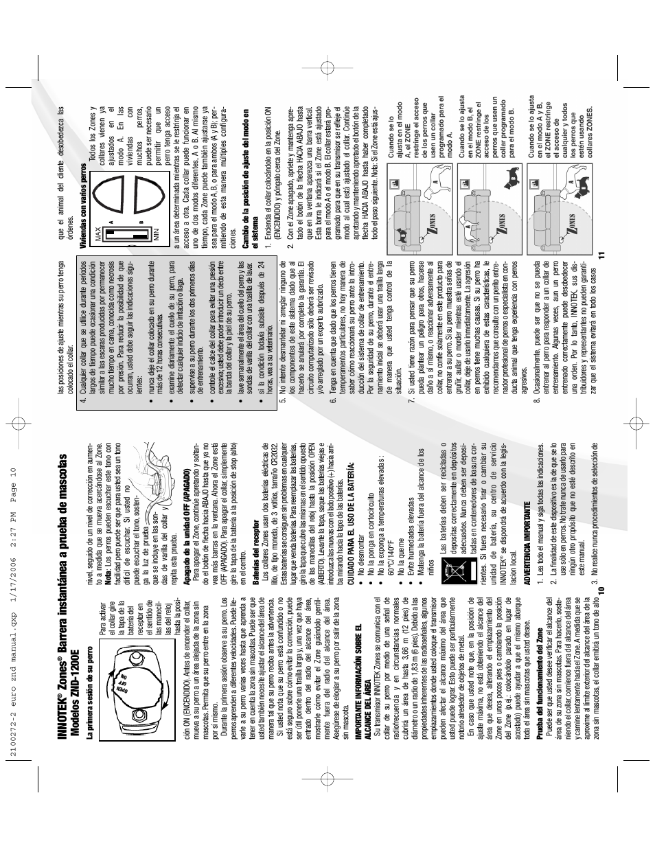 Zones, Barrera instantánea a prueba de mascotas, Modelos znd-1200e | Petsafe Innotek Zones Instant Pet Proofing Barrier User Manual | Page 7 / 17