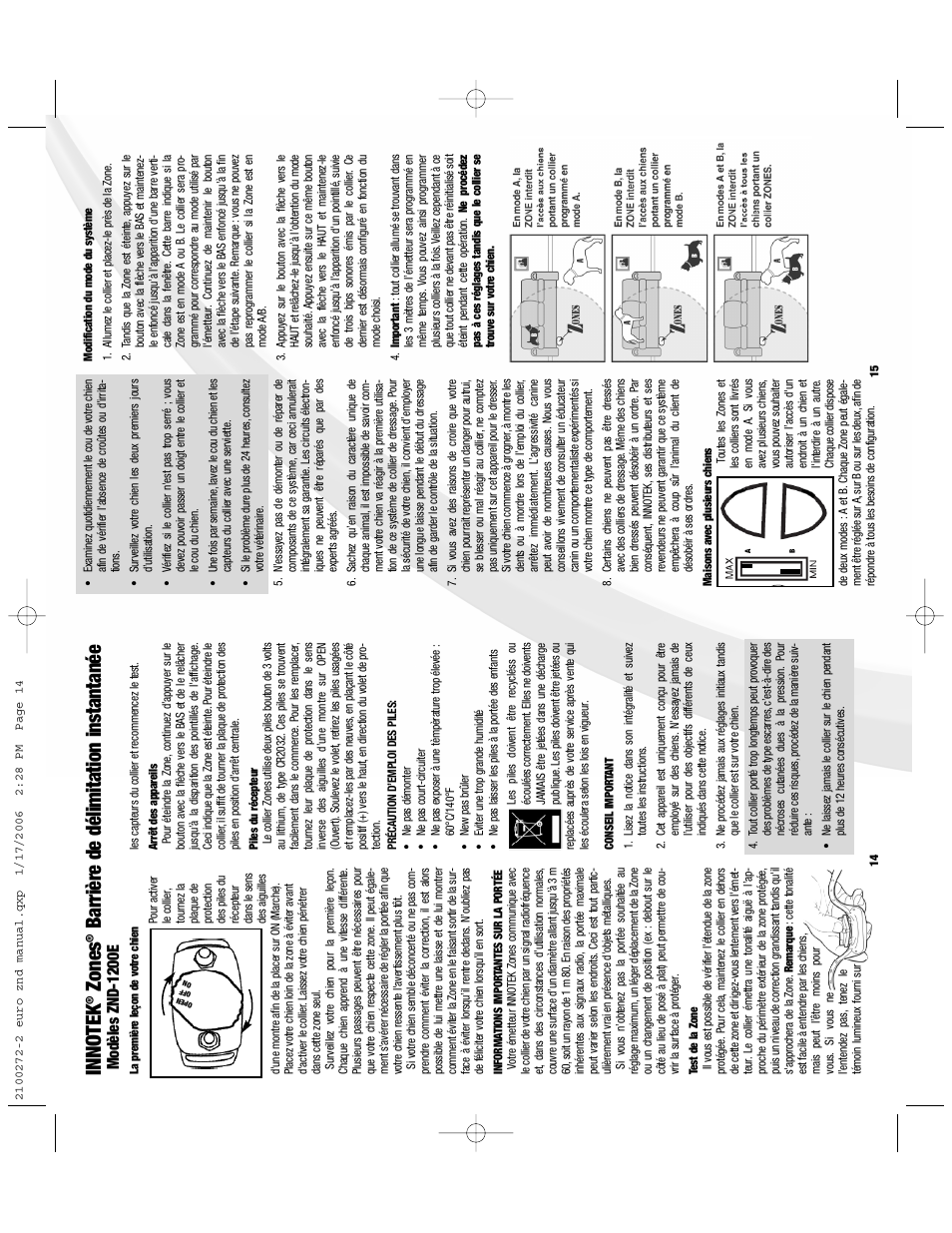 Zones, Barrière de délimitation instantanée, Modèles znd-1200e | Petsafe Innotek Zones Instant Pet Proofing Barrier User Manual | Page 9 / 17
