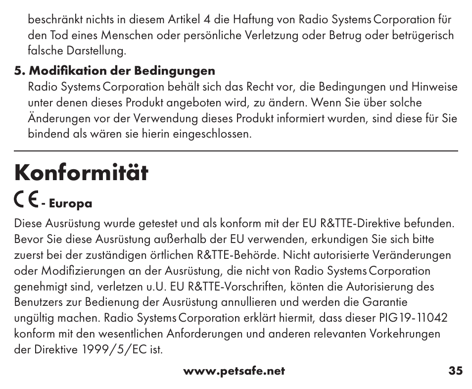 Konformität | Petsafe Little Dog Add-A-Dog® Extra Receiver Collar User Manual | Page 35 / 40