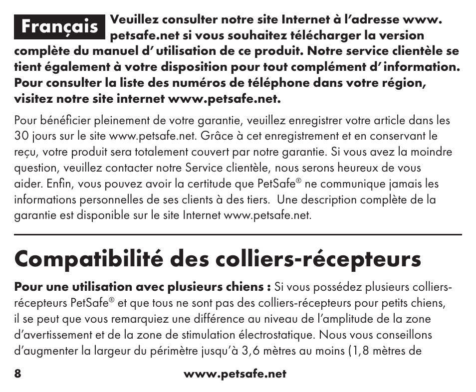 Compatibilité des colliers-récepteurs, Français | Petsafe Little Dog Add-A-Dog® Extra Receiver Collar User Manual | Page 8 / 40