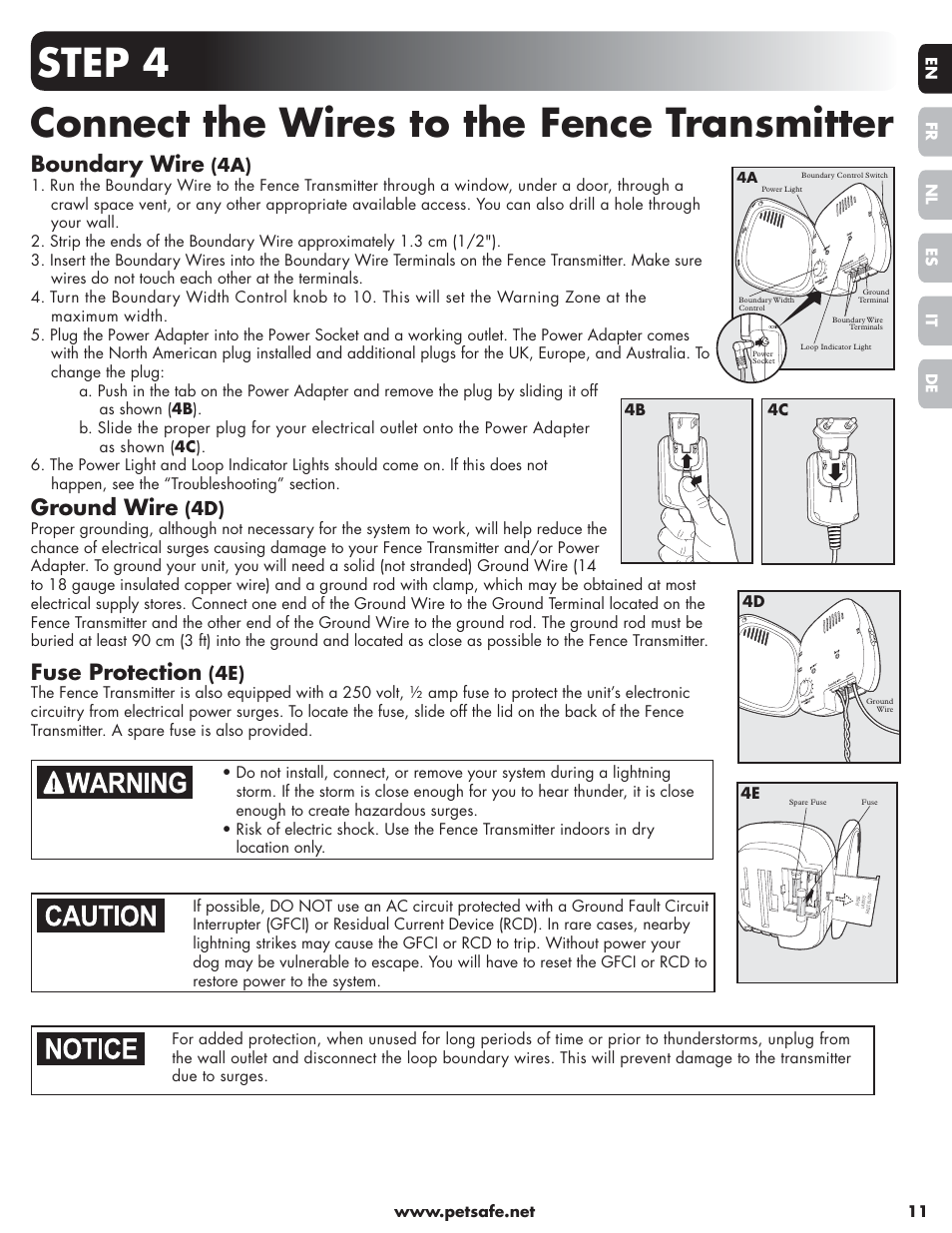 Step 4 connect the wires to the fence transmitter, Boundary wire, Ground wire | Fuse protection | Petsafe Little Dog Deluxe In-Ground Fence™ User Manual | Page 11 / 152
