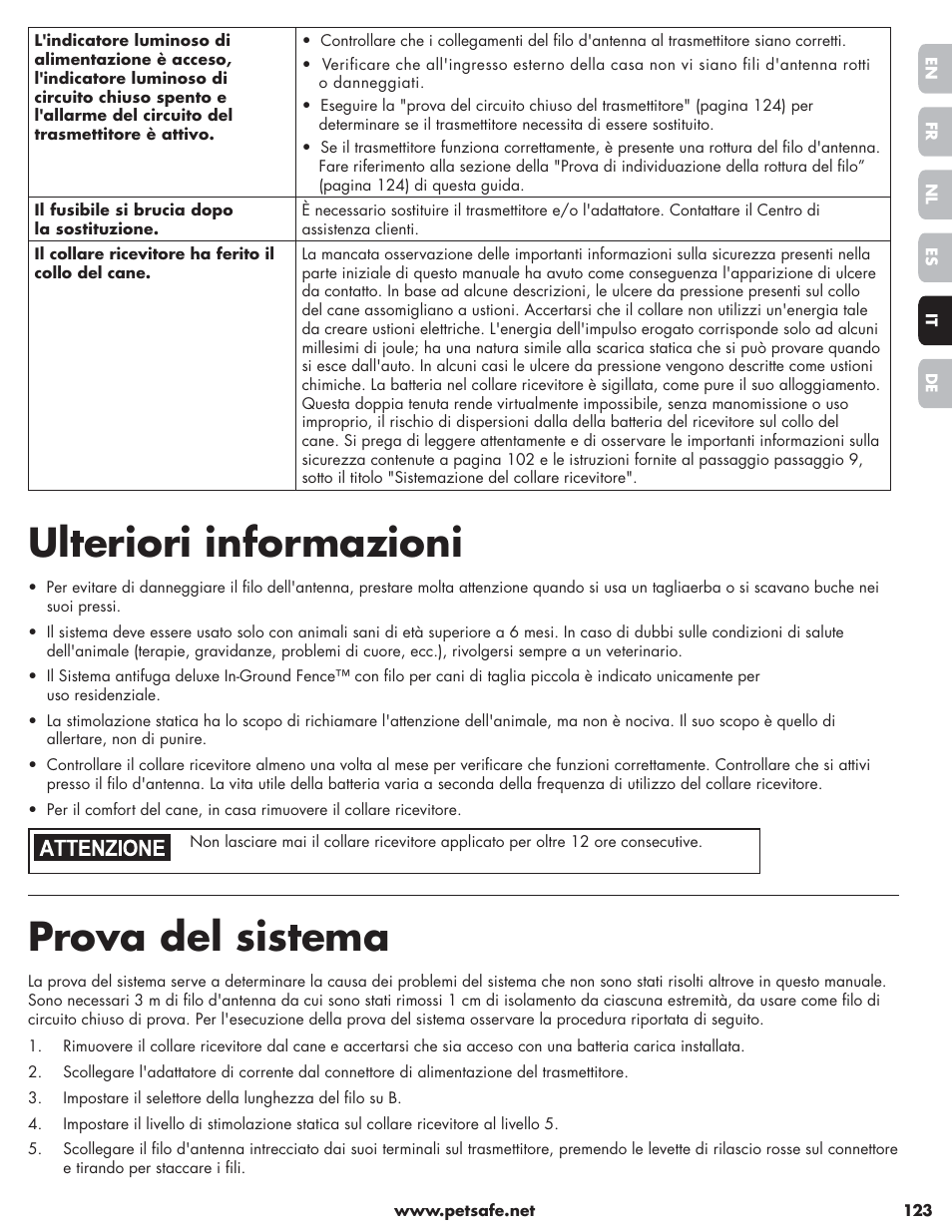 Ulteriori informazioni, Prova del sistema | Petsafe Little Dog Deluxe In-Ground Fence™ User Manual | Page 123 / 152