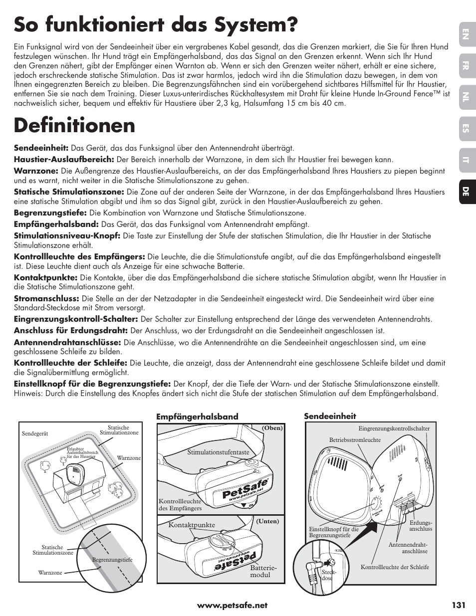 So funktioniert das system, Definitionen | Petsafe Little Dog Deluxe In-Ground Fence™ User Manual | Page 131 / 152