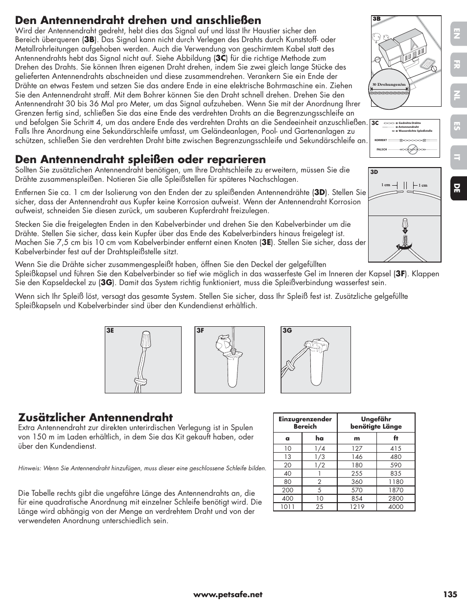 Den antennendraht drehen und anschließen, Den antennendraht spleißen oder reparieren, Zusätzlicher antennendraht | Petsafe Little Dog Deluxe In-Ground Fence™ User Manual | Page 135 / 152