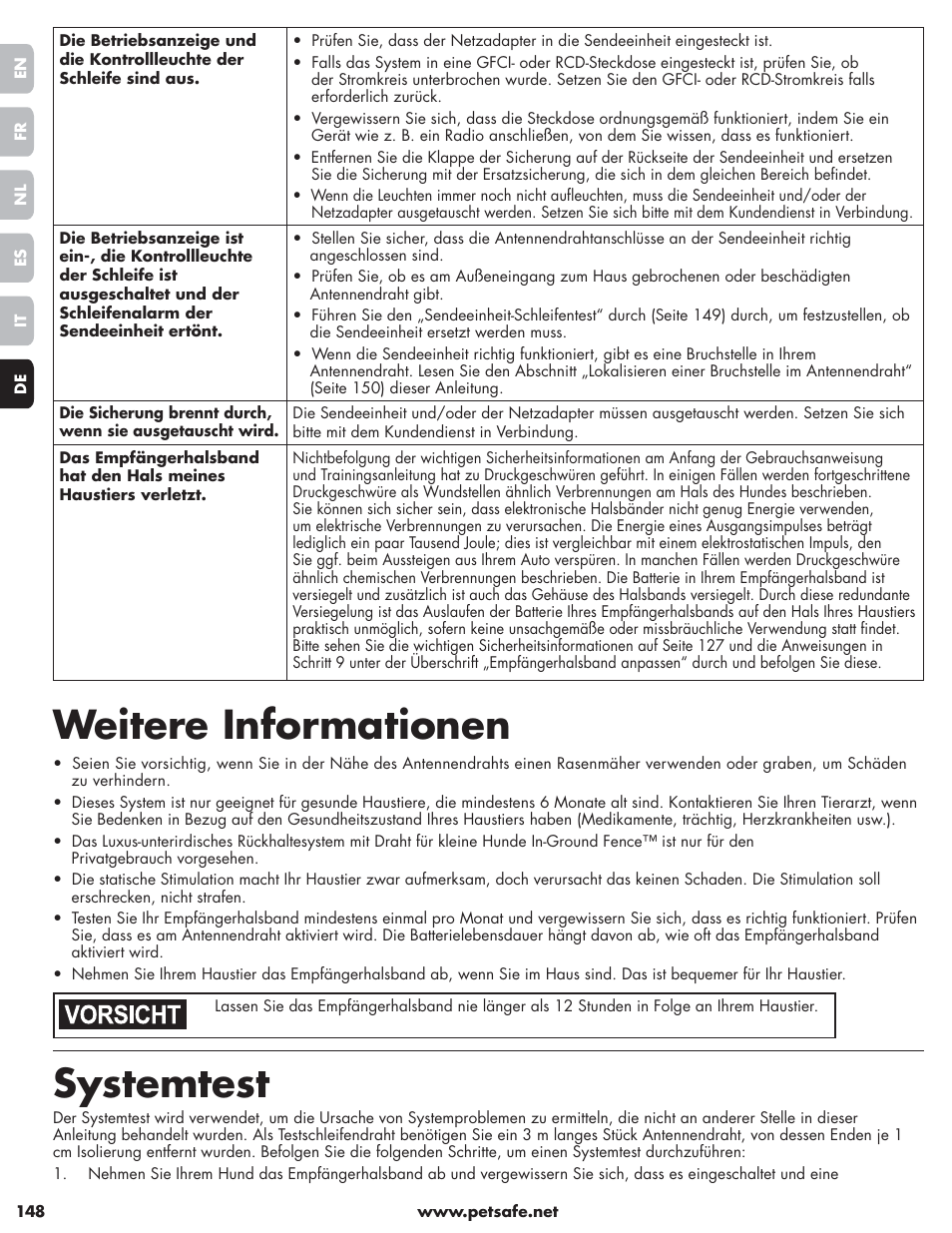 Weitere informationen, Systemtest | Petsafe Little Dog Deluxe In-Ground Fence™ User Manual | Page 148 / 152