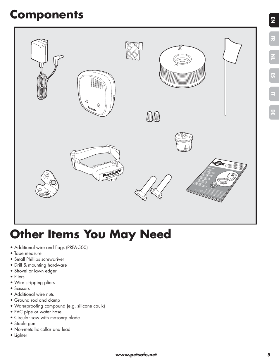 Components other items you may need | Petsafe Little Dog Deluxe In-Ground Fence™ User Manual | Page 5 / 152