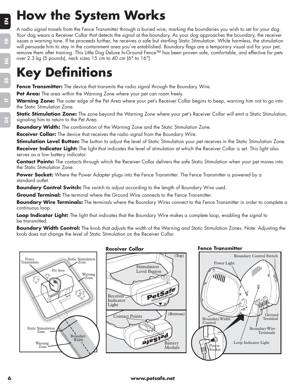 How the system works, Key definitions | Petsafe Little Dog Deluxe In-Ground Fence™ User Manual | Page 6 / 152