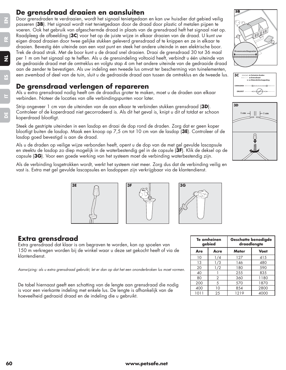 De grensdraad draaien en aansluiten, De grensdraad verlengen of repareren, Extra grensdraad | Petsafe Little Dog Deluxe In-Ground Fence™ User Manual | Page 60 / 152