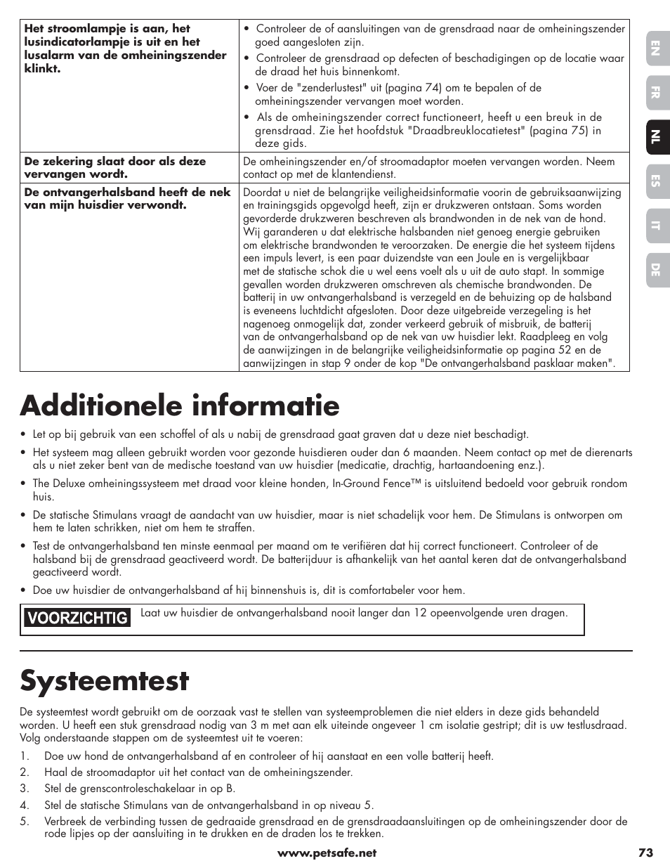 Additionele informatie, Systeemtest | Petsafe Little Dog Deluxe In-Ground Fence™ User Manual | Page 73 / 152