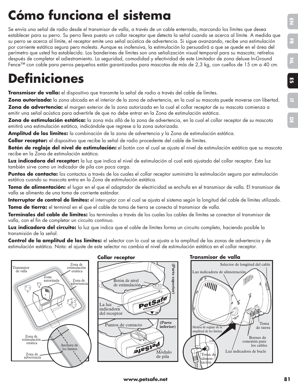 Cómo funciona el sistema, Definiciones | Petsafe Little Dog Deluxe In-Ground Fence™ User Manual | Page 81 / 152