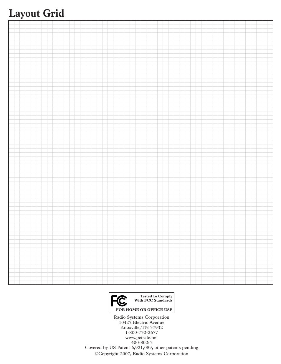 Layout grid | Petsafe Little Dog Deluxe In-Ground Fence™ User Manual | Page 24 / 24