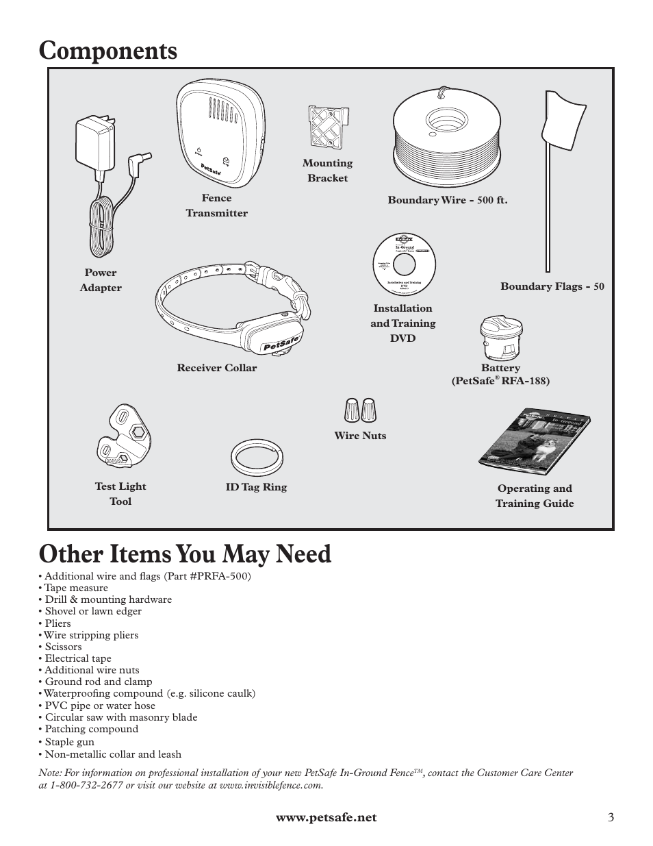 Components, Other items you may need | Petsafe Little Dog Deluxe In-Ground Fence™ User Manual | Page 3 / 24