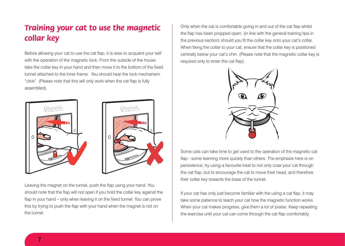 Training your cat to use the magnetic collar key | Petsafe Magnetic 4 Way Locking Classic Cat Flap User Manual | Page 8 / 52