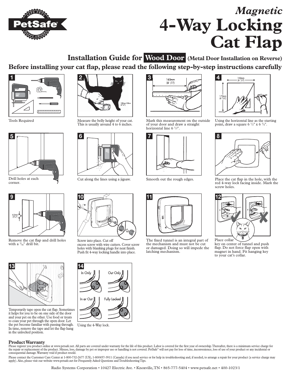 Way locking cat flap, Magnetic, Installation guide for wood door | Petsafe Magnetic 4-Way Locking Cat Flap User Manual | Page 2 / 2