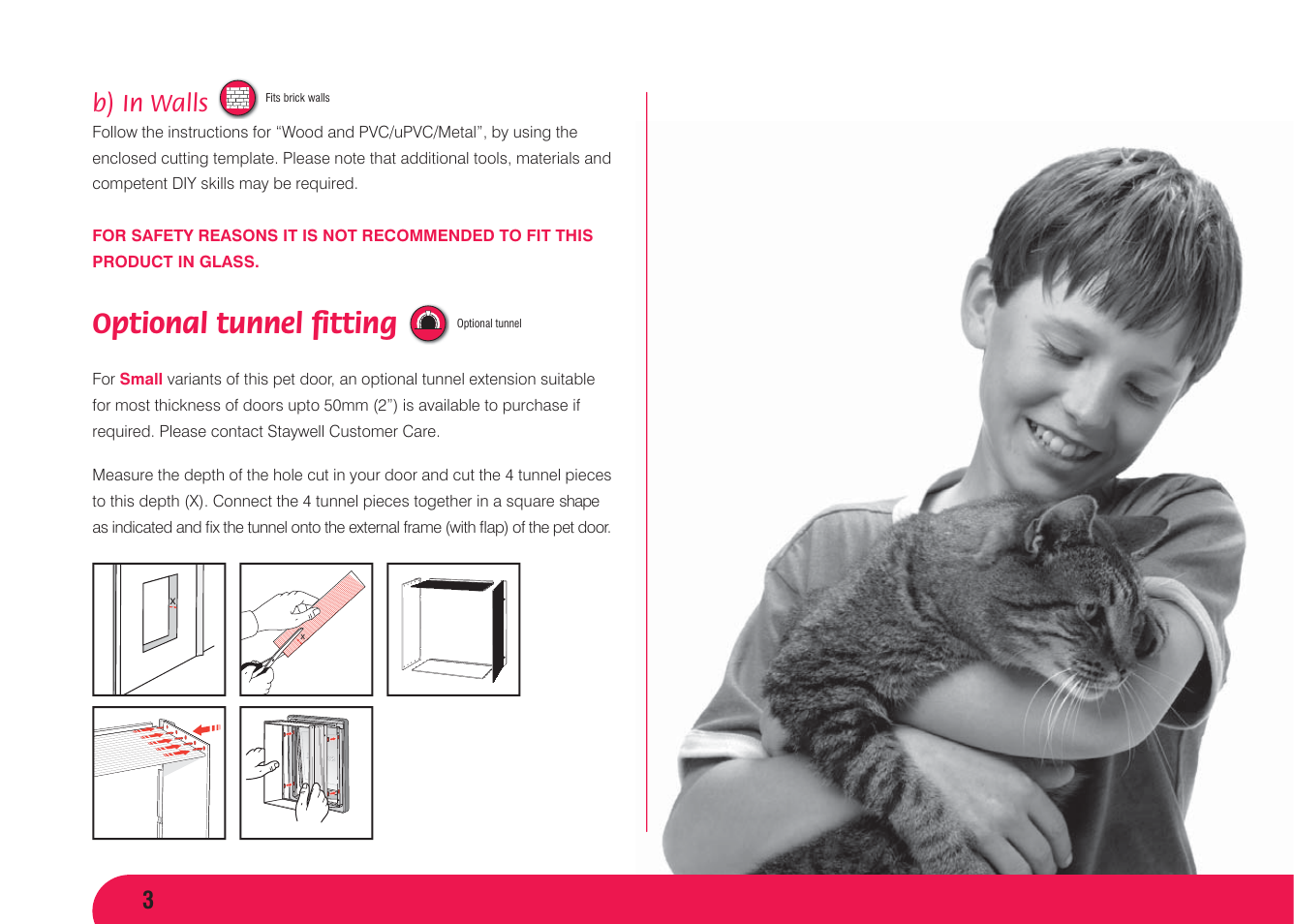 Optional tunnel ﬁ tting, B) in walls | Petsafe Original 2 Way Pet Door User Manual | Page 4 / 40