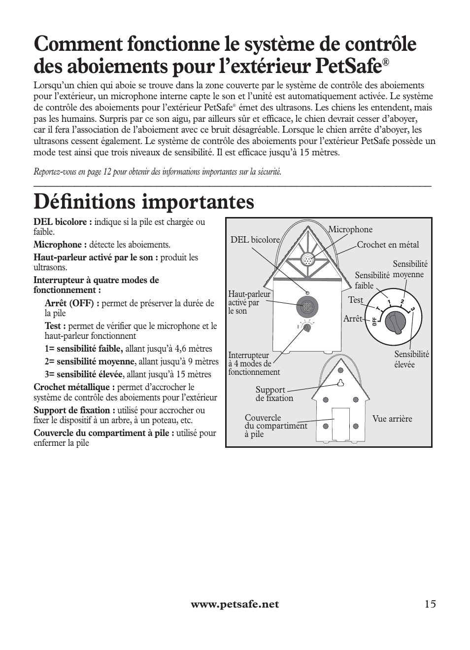 Défi nitions importantes | Petsafe Outdoor Bark Control User Manual | Page 15 / 72